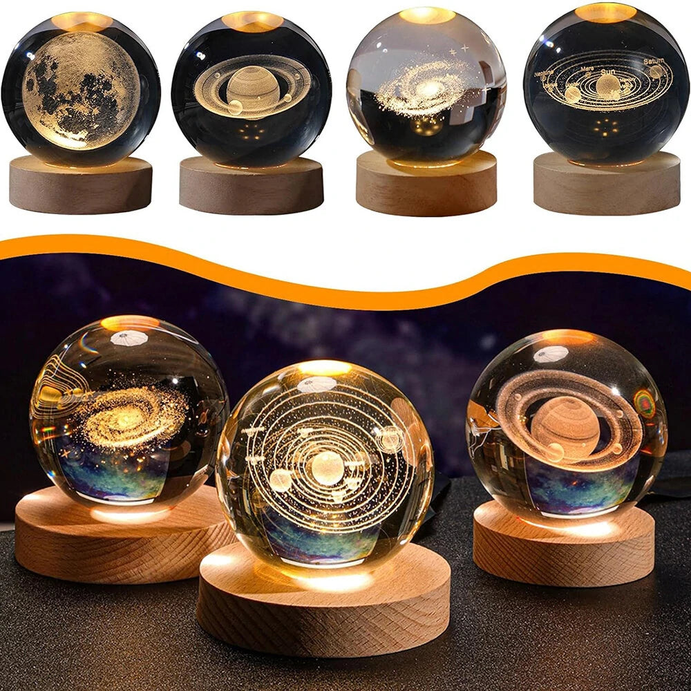 3D Crystal Ball Night Light With Led Wooden Lamp Base Bedside Light Home Decor Christmas Gift Night Lamp - #2