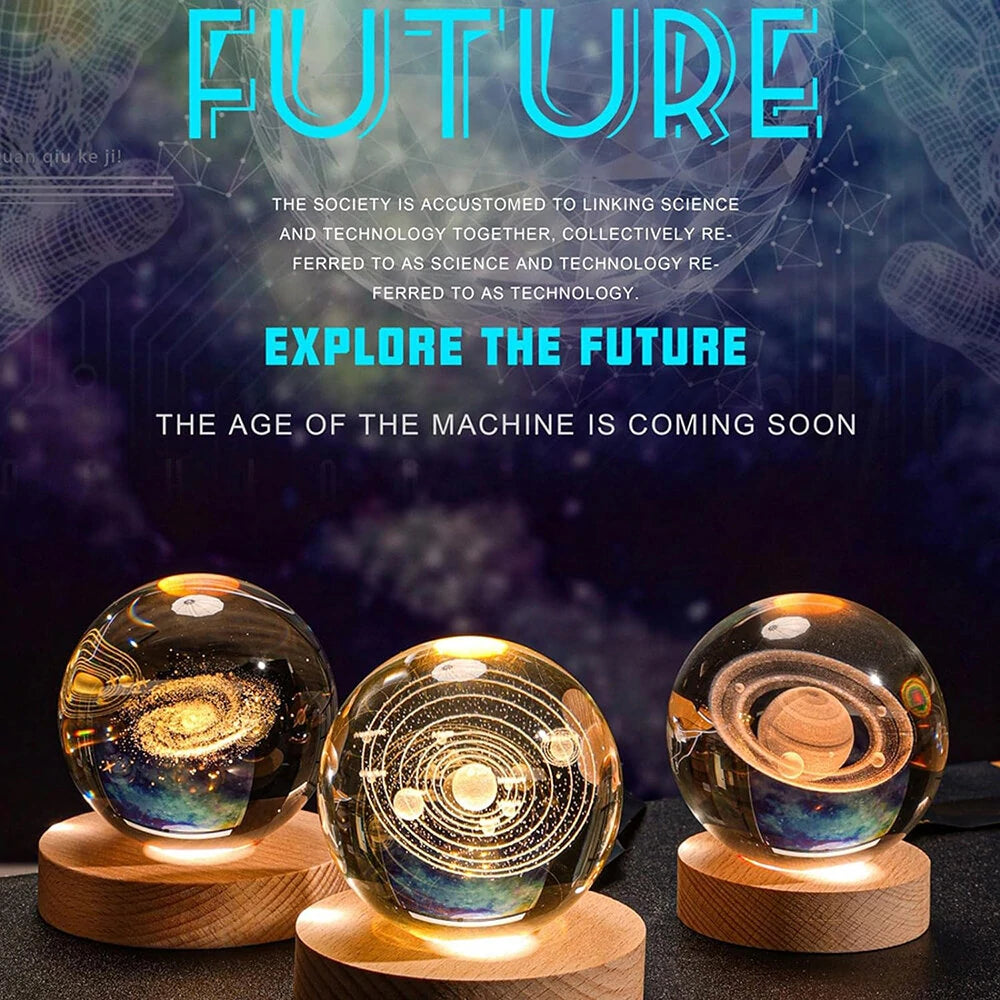 3D Crystal Ball Night Light With Led Wooden Lamp Base Bedside Light Home Decor Christmas Gift Night Lamp - #2